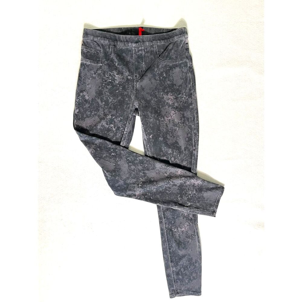 Spanx Jean-ish Skinny Gray Marble Jeans Jeggings Size Med Pull On Stretch Ankle